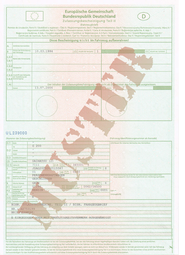 Denne tyske registreringsattest er et eksempel på, hvor kompliceret et dokument Registrator rent faktisk kan læse.