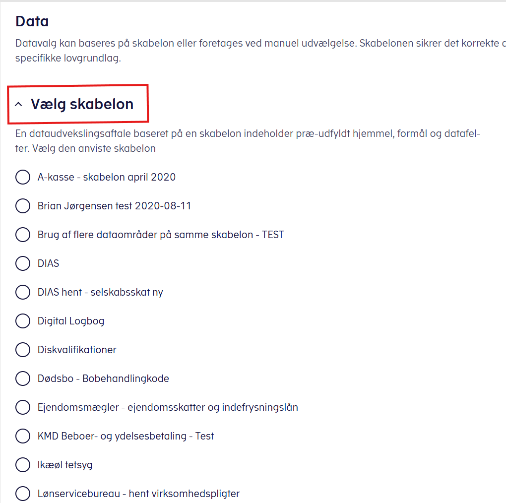 Vælg skabelon